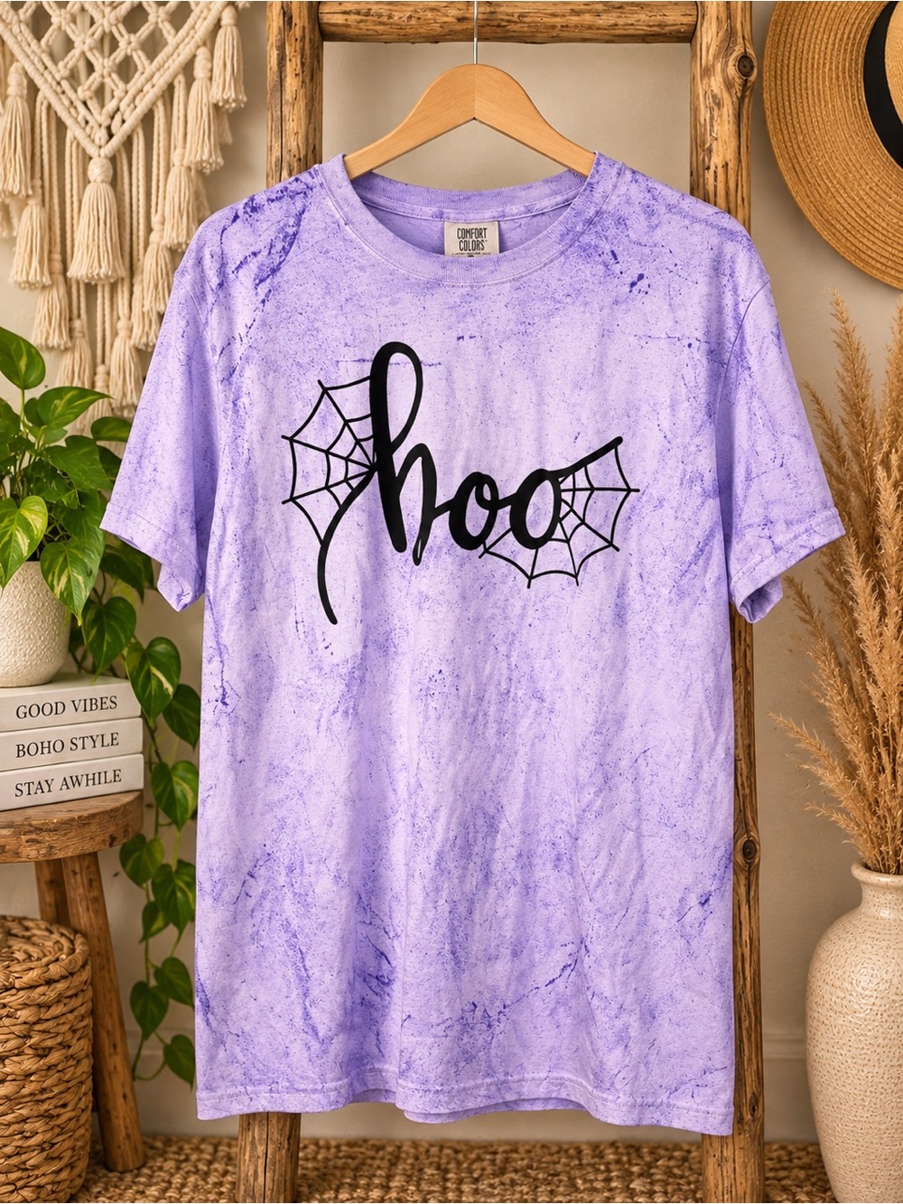 Comfort Colors Lavender 'Boo' Spiderweb Graphic Tee